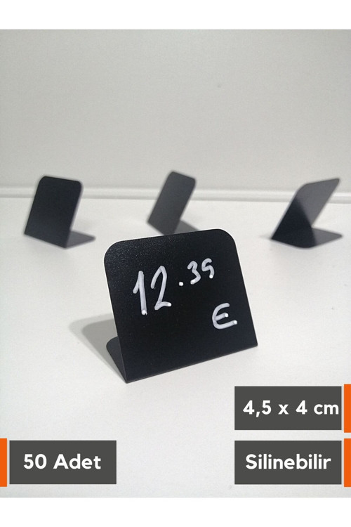 50 Adet Silinebilir Karatahta Etiket Stand 4x4,5 cm Mini Siyah Etiket Stand Fiyat Etiketi