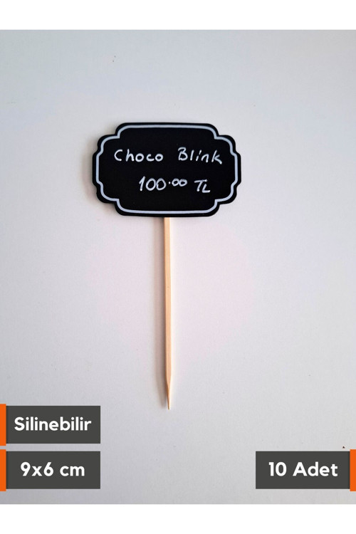 10 Ad Silinebilir Karatahta Siyah Etiket Saplama Çubuklu Batırmalı Etiket 9x6 cm Fiyat Etiketi Dec8C