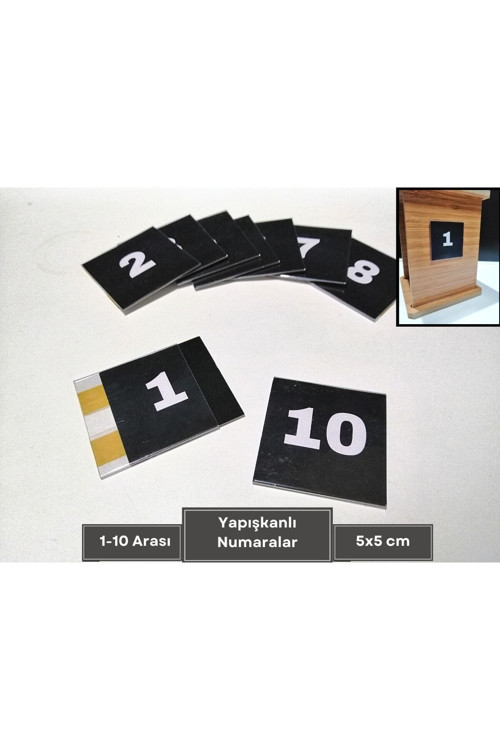 Yapışkanlı PVC İsimlik Etiketlik ve 1-10 Siyah Numaralar Peçetelik Dolap Numaraları Sayı Takımı
