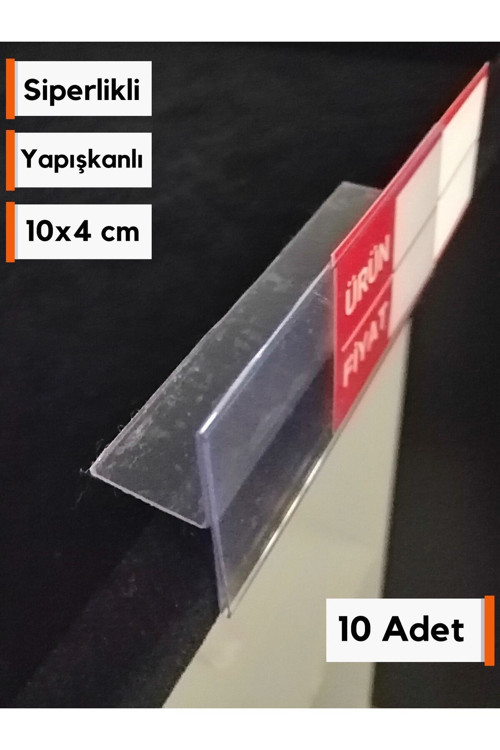 10 Adet PVC Etiketlik Dik Siperli Yapışkanlı 10x4 cm Raf Önü Etiketlik Fiyat Etiketliği Ürün Etiket