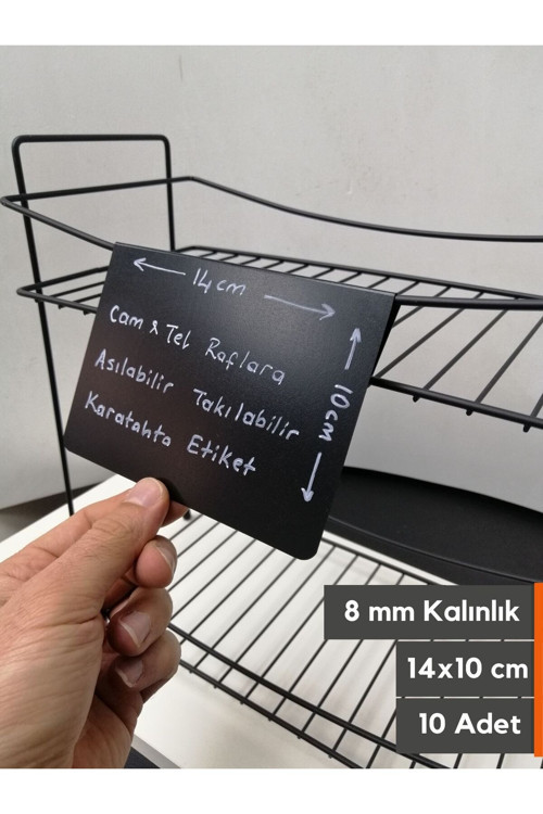 10 Adet Silinebilir Karatahta Siyah Etiket 14x10 cm Tel Raflar 8 mm Kalınlık için Asma Geçme Takma