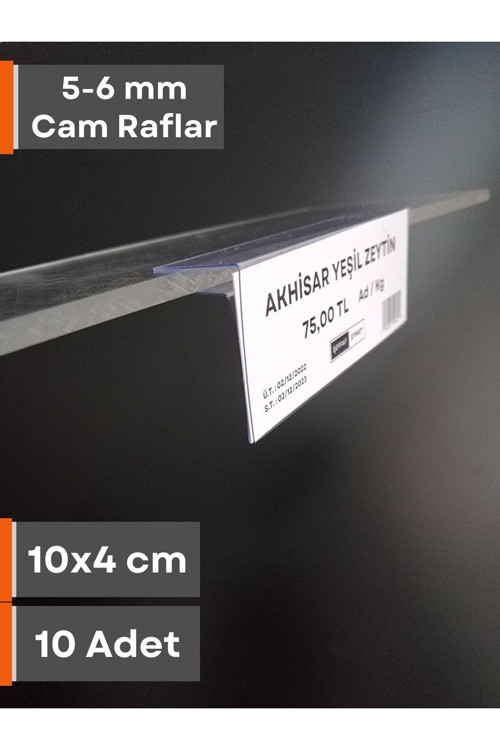 10 Adet Pvc Etiketlik Cam Raflar Için 5-6 Mm Kalınlıkta Cam Rafa Takılan Ürün Isimliği Etiketlik