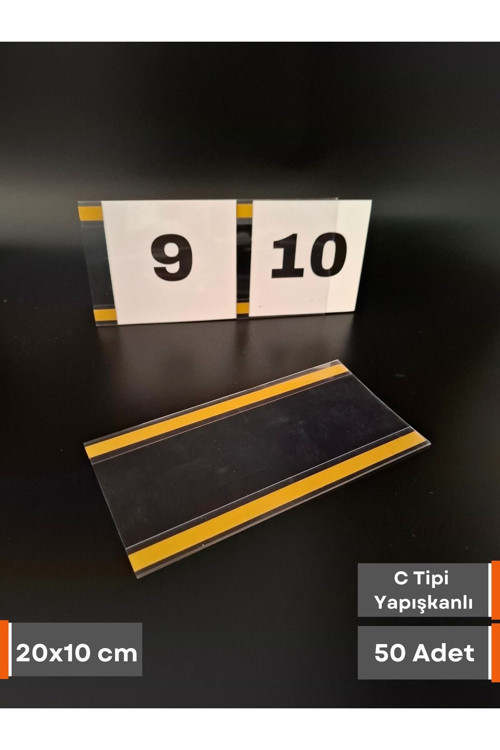 50 Adet C Tipi 20x10 cm Depo Ürün Etiketlik Şeffaf Yapışkanlı Etiketlik isimlik Raf Fiyat Etiketliği