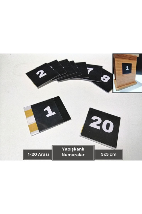 Yapışkanlı PVC İsimlik Etiketlik ve 1-20 Siyah Numaralar Peçetelik Dolap Numaraları Sayı Takımı