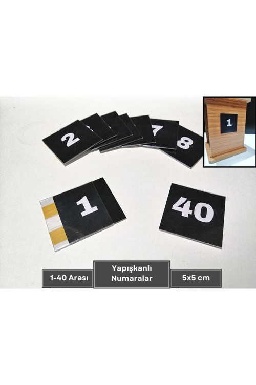 Yapışkanlı PVC İsimlik Etiketlik ve 1-40 Siyah Numaralar Peçetelik Dolap Numaraları Sayı Takımı