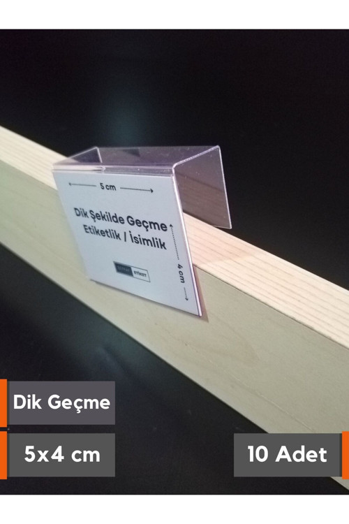 10 ad PVC Etiketlik Dik Geçme Ahşap Raf 5x4 cm isimlik Etiket Cebi Dik Takma 2 cm Kalınlık