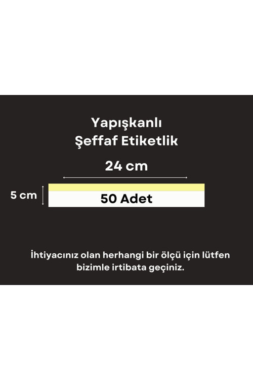 50 ad PVC Etiketlik Yapışkanlı 24x5 cm Raf Etiket Cebi Yapışkanlı Şeffaf Ürün Etiketliği isimlik