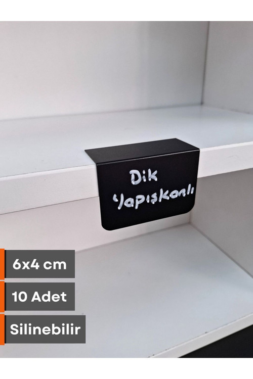 10 Ad PVC Karatahta Siyah Ürün Etiket 6x4 cm Yapışkanlı Raf Fiyat Etiketi Dik Yapışan isimlik