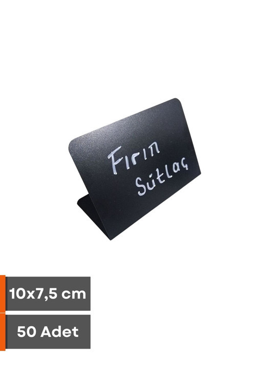 50 Adet Karatahta Kolay Silinebilir Siyah Etiket 10x7 cm Ayaklı Arkaya Yatık Vitrin Etiketi