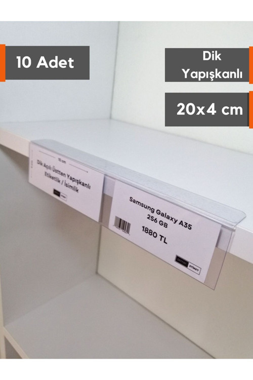 10 Adet Yapışkanlı Etiketlik Profil 20x4 cm Raf Önü Etiketlik Profili Ürün İsim Fiyat Etiketlik