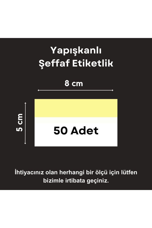 50 ad PVC Etiketlik Yapışkanlı 8x5 cm Raf Etiket Cebi Yapışkanlı Şeffaf Ürün Etiketliği İsimlik