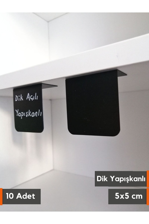 10 Ad Silinebilir Karatahta Siyah Etiket Yapışkanlı Dik Açılı 5x5 cm Raf Etiketi isimlik Panosu