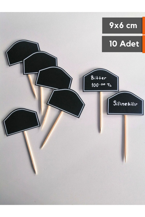 10 Ad Silinebilir Karatahta Siyah Etiket Saplama Çubuklu Batırmalı Etiket 9x6 cm Fiyat Etiketi Dec7