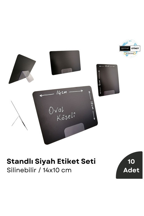 10 Adet Silinebilir PVC Karatahta Etiket Stand 14x10 Cm Arkaya Açılı isimlik Ürün Bilgilendirme