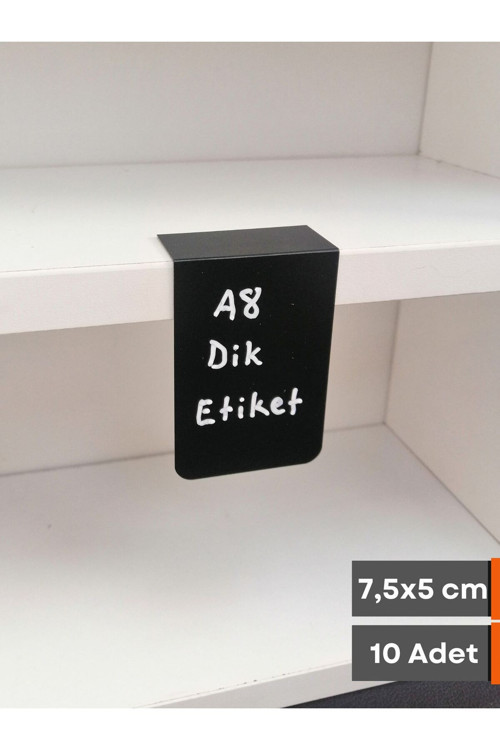 10 Ad PVC Karatahta Siyah Ürün Etiket A8 5x7,5 cm Yapışkanlı Raf Fiyat Etiketi Dik Yapışan isimlik