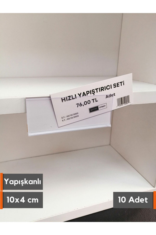 Yapışkanlı Profil Etiketlik Şeffaf Etiketlik 10x4 cm Raf Etiket Seti 10 Adet isimlik Ürün Etiketliği