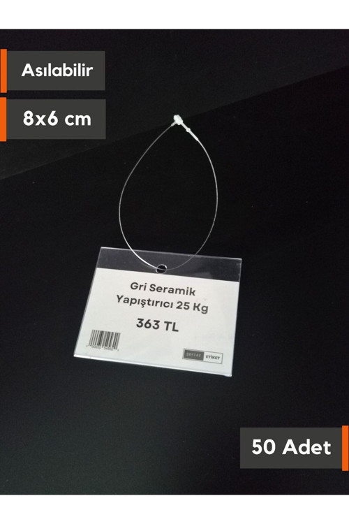50 Ad PVC Şeffaf Etiketlik isimlik Asılabilir ipli Kartlık Cep 8x6 cm Takılabilir Ürün Fiyat Etiketi