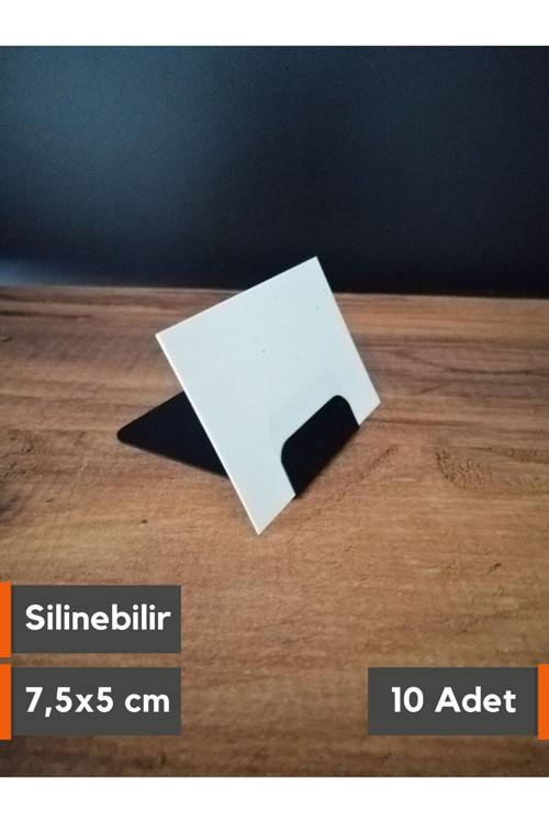 10 Ad Silinebilir Siyah Beyaz Etiket Seti PVC Karatahta A8 5x7,5 cm Dekoratif Ayaklı isimlik Etiket