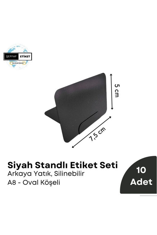 A8 Silinebilir Karatahta Etiket Seti Ayaklı Standlı Siyah Etiket Takımı Kafe Masa Raf Vitrin Etiketi