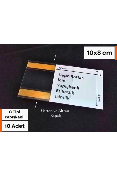 10 Adet C Tipi 8x10 Cm Depo Ürün Etiketliği Şeffaf Yapışkanlı Etiketlik isimlik Raf Fiyat Etiketliği