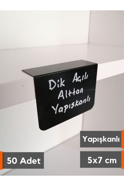 50 Adet PVC Karatahta Siyah Ürün Etiket 5x7 cm Yapışkanlı Raf Fiyat Etiketi Dik Yapışan isimlik
