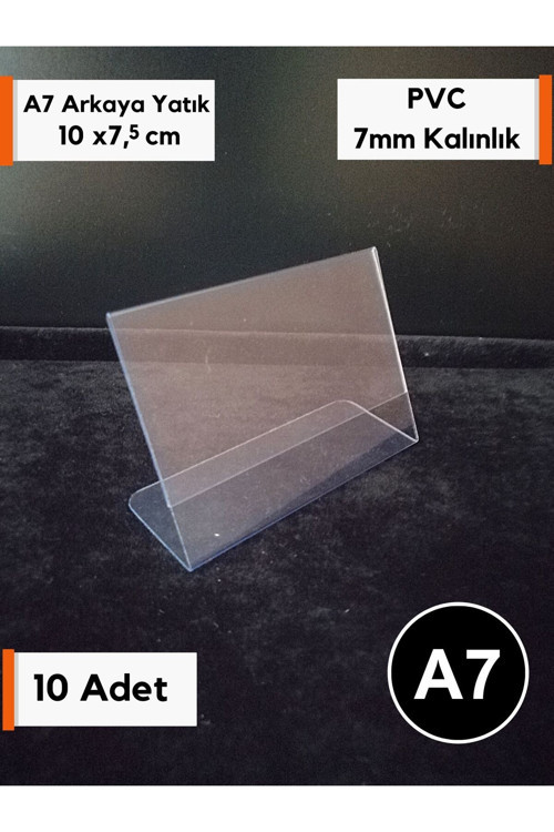 10 Adet Pvc Etiketlik İsimlik A7 10x7,5 cm Şeffaf Etiketlik Ayaklı Arkaya Yatık Stand Etiketlik