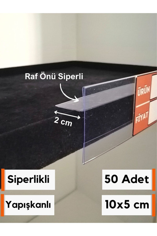 50 Adet PVC Etiketlik Dik Siperli Yapışkanlı 10x5 cm Raf Önü Etiketlik Fiyat Etiketliği Ürün Etiket