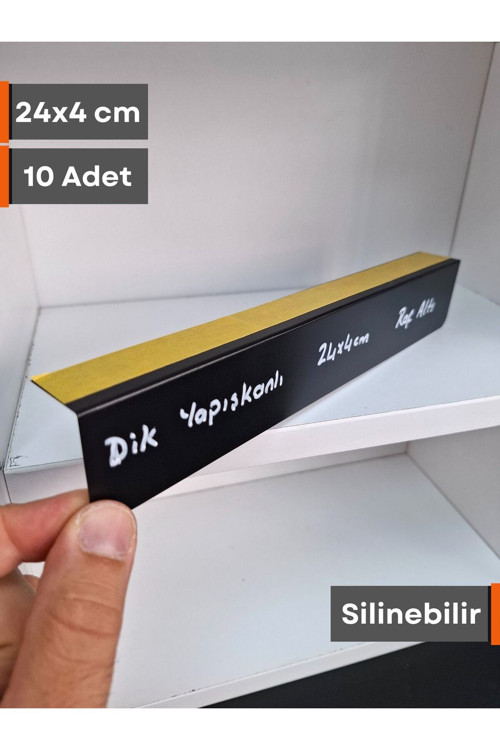 10 Adet PVC Karatahta Siyah Ürün Etiket 24x4 cm Yapışkanlı Raf Fiyat Etiketi Dik Yapışan isimlik