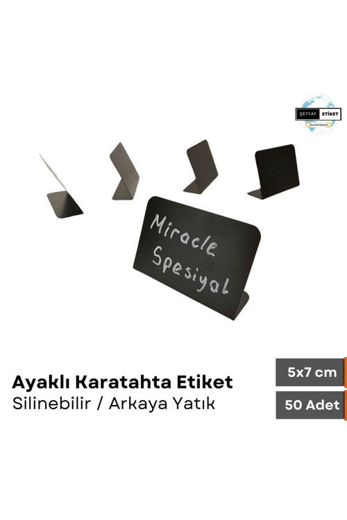 50 Ad Silinebilir Karatahta Siyah Etiket Standlı Ayaklı Dekoratif Kafe Şarküteri Raf Vitrin Etiketi
