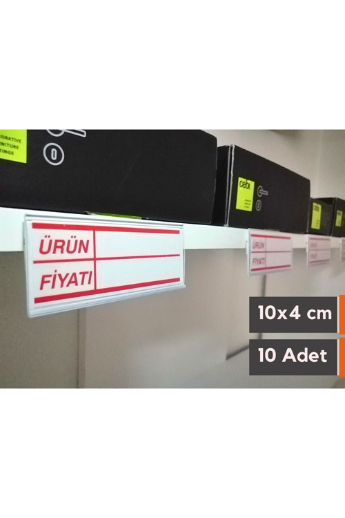 10 Adet Raf Önü Yapışkanlı Etiketlik 10x4 cm ve Silinebilir Plastik Etiket, Ürün Fiyat Etiket Seti