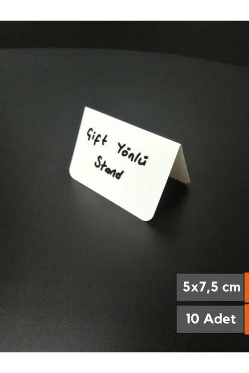 10 Adet Silinebilir Etiket Karatahta Çatı Çift Yönlü 7,5x5 cm Ayaklı Beyaz Stand Fiyat Etiketi