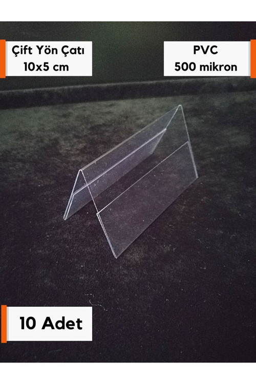 10 Ad PVC Şeffaf Etiketlik Çift Yönlü 10x5 cm Ayaklı Etiketlik isimlik Standı Plastik Kartvizitlik