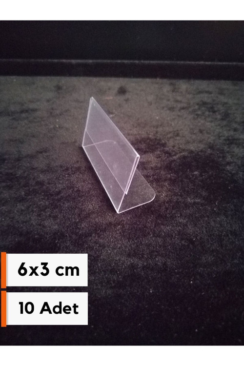 10 Adet Şeffaf Etiketlik PVC Stand isimlik 6x3 cm Kartvizitlik Ayaklı Ürün Fiyat Etiketi Kartlık