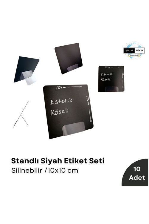10 Adet Silinebilir Karatahta Etiket Stand 10x10 Cm Arkaya Açılı isimlik Ürün Tanıtma Bilgilendirme