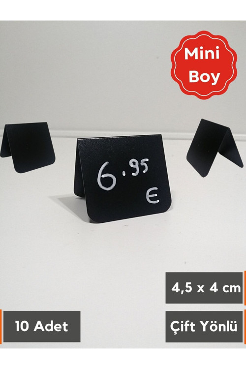 10 Adet Silinebilir Karatahta Siyah Etiket Çatı Çift Yön 4x4,5 Cm Mini Siyah Stand Fiyat Etiketi
