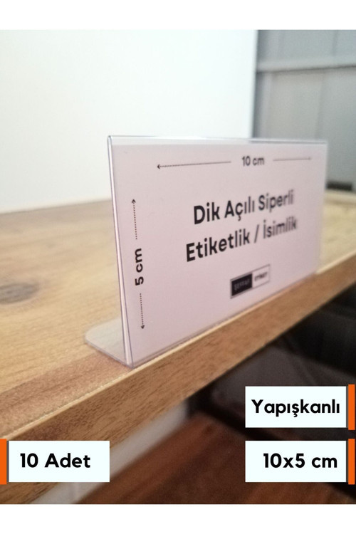 10 Adet PVC Etiketlik 10x5 cm Raf Önü Siperli Ürün isimlik Fiyatlık Yapışkanlı Fiyat Etiketliği