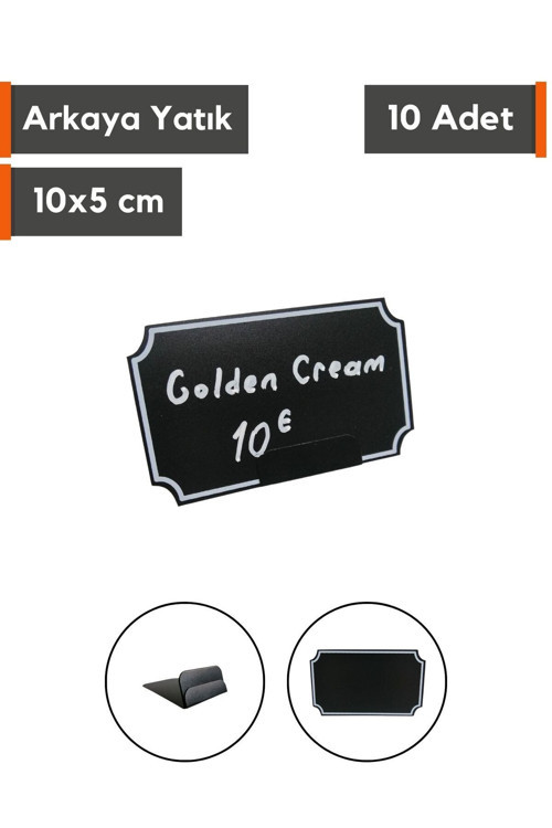 10 Ad Silinebilir Dekoratif Siyah Etiket Ayaklı Arkaya Yatık 10x6cm Kafe Pasta Tatlı Vitrin isimlik5