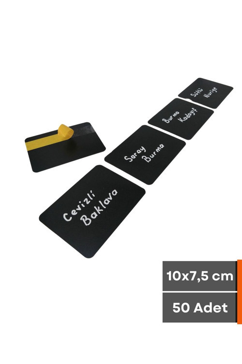 50 Ad Silinebilir Karatahta Siyah Etiket 10x7,5 Cm Yapışkanlı Raf Etiketi Ürün Etiketi isimlik A7