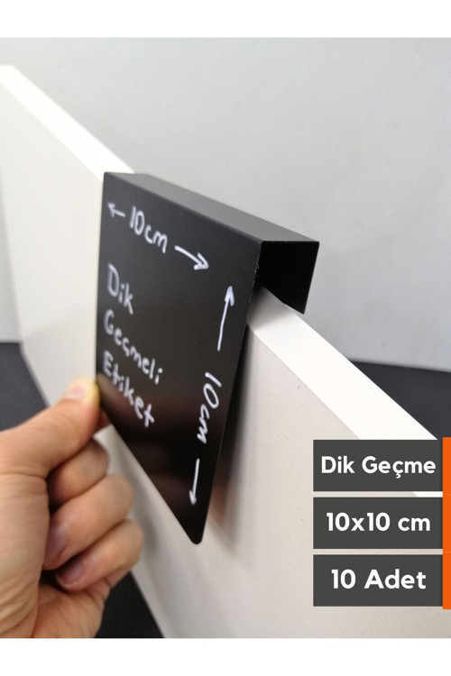 10 Adet Silinebilir Karatahta Siyah Etiket 10x10 cm Ahşap Raflar 2 cm Kalınlık Dik Asma Geçme Takma