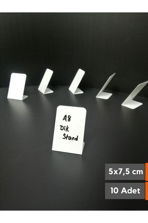 10 Ad Silinebilir Beyaz Etiket Karatahta Açılı Ayaklı A8 7,5x5 cm Etiket Stand 5*7,5 cm isimlik