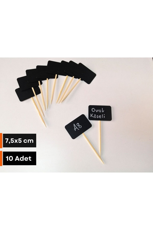 10 Adet Saplama Etiketlik Siyah Silinebilir( 7,5x5 cm) A8 Etiket Saplı Batırma Etiket Kafe Vitrin