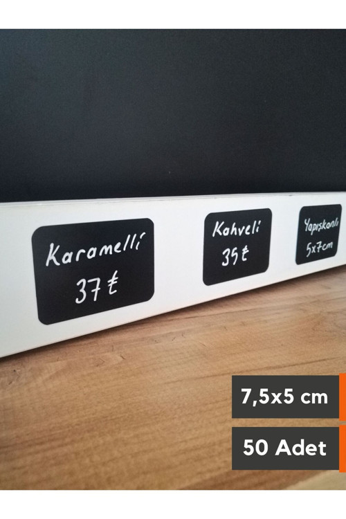 50 Ad Silinebilir Karatahta Siyah Etiket 5x7,5 cm Yapışkanlı Raf Etiketi Ürün Etiketi isimlik A8