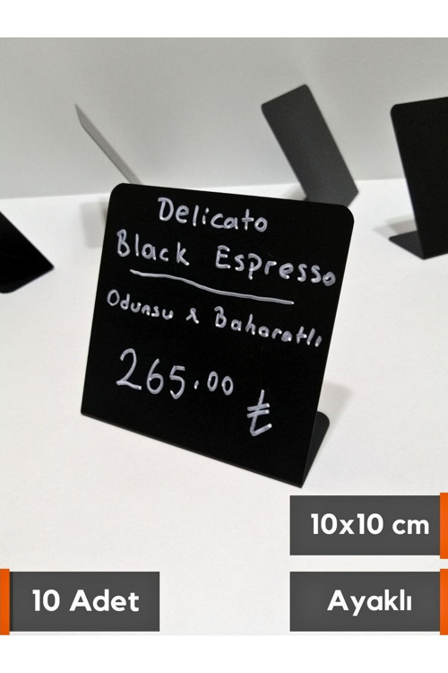 10 Adet Silinebilir Karatahta Etiket isimlik Stand 10x10 cm Bilgilendirme Yaz Sil Siyah Pano Etiket