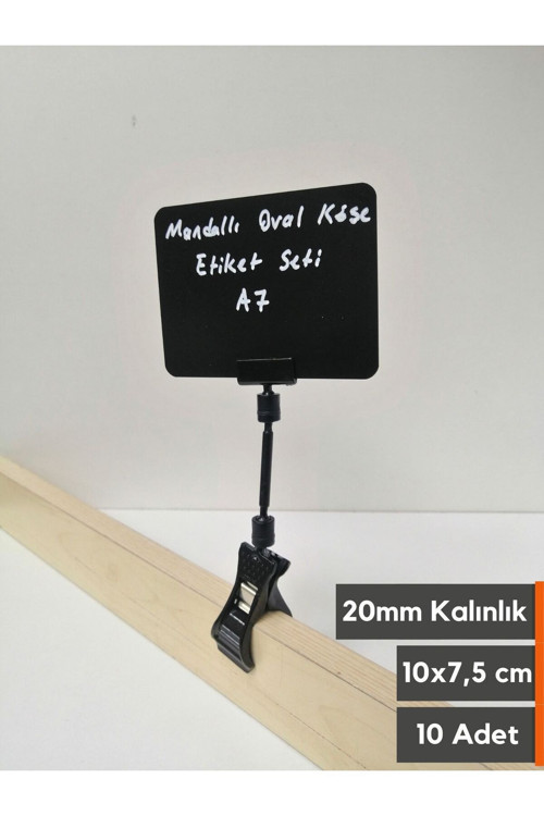 Silinebilir A7 Oval Siyah Etiket ve Mandallı Etiket Tutucu Set 20 mm Kalınlık Geniş Mandal 10 Adet