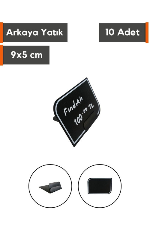 10 Ad Silinebilir Dekoratif Siyah Etiket Ayaklı Arkaya Yatık 9x6 cm Kafe Pasta Tatlı Vitrin isimlik4