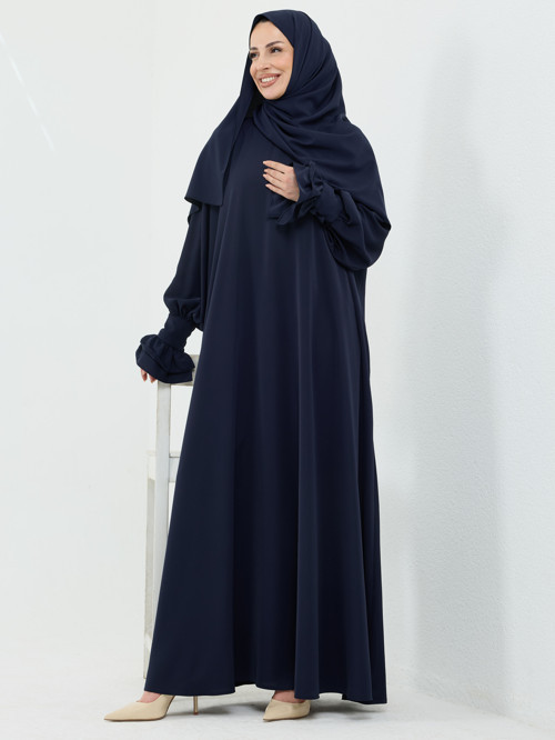Meryem Şal Hediyeli Dubai Abaya Lacivert - 1016