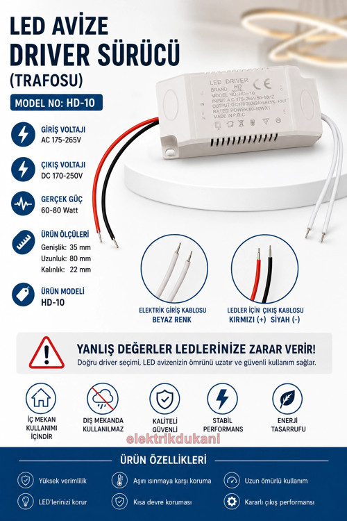 YILDIZ Led Avize Trafosu Dc 180-260v 60-80w X 1 Tek Modlu