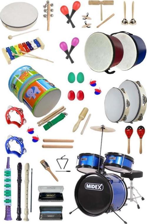 Örf Aletleri Seti Overmuch Paket-3 Marakas Zil Üçgen Ksilofon Melodika Mızıka Davul Flüt (32 Parça)