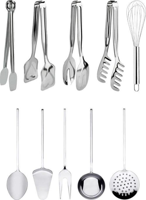 10 Parça Mutfak Için; Servis, Pasta, Makarna, Salata Maşası Ve Kepçe, Kevgir, Kaşık, Spatula Seti