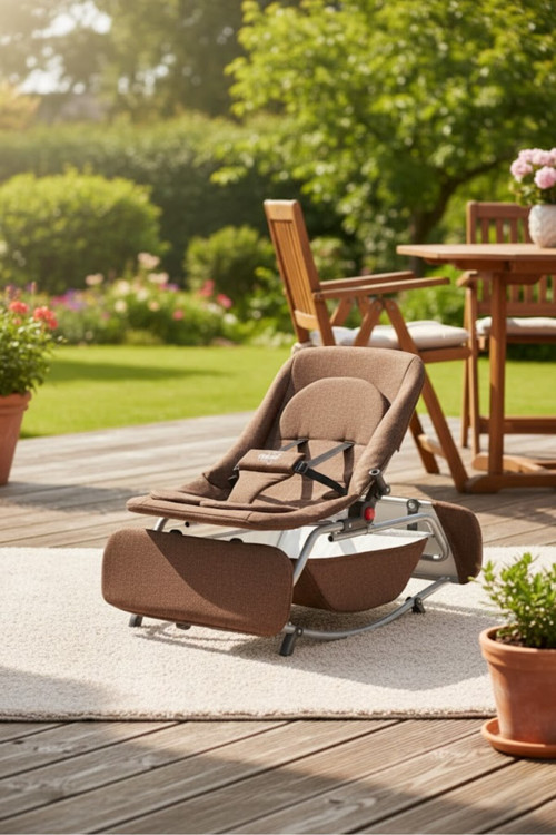 Çift Yönlü Sallanabilir Lüks Ana Kucağı Ve Bebek Dinlenme Koltuğu – Ergonomik Tasarım Kahve